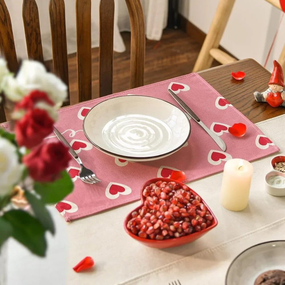 Artoid Mode Valentine Love Heart Pink Placemats Set of 4 12x18” Table Mats